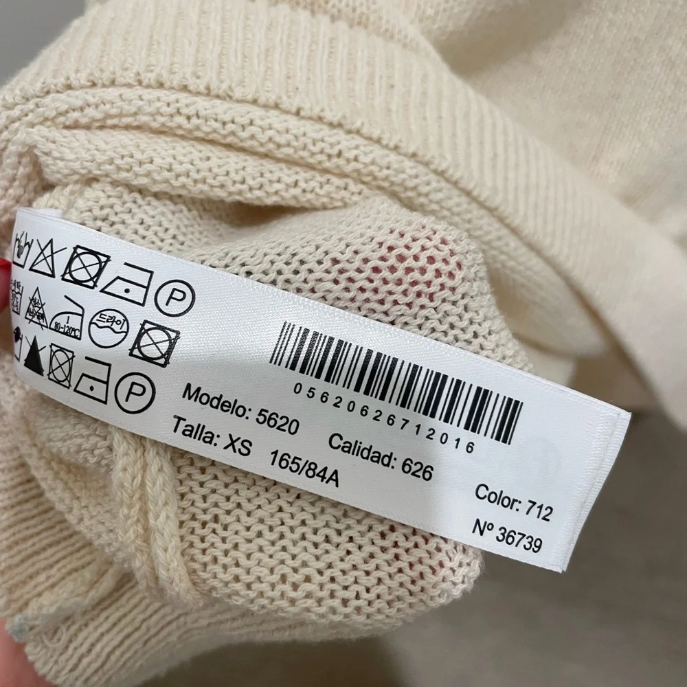 Massimo Dutti 100% Cotton Cream Crew Neck Sweater